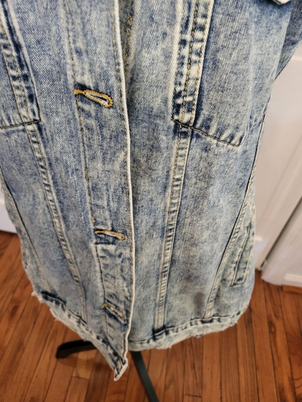 Acid Washed Short Sleeve Denim Jacket Distressed L Grunge Western Streetwear - Picture 6 of 12
